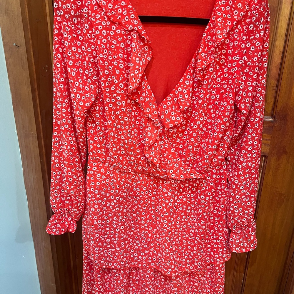 H&M Pink Ruffled Tiered Long Sleeve Sundress